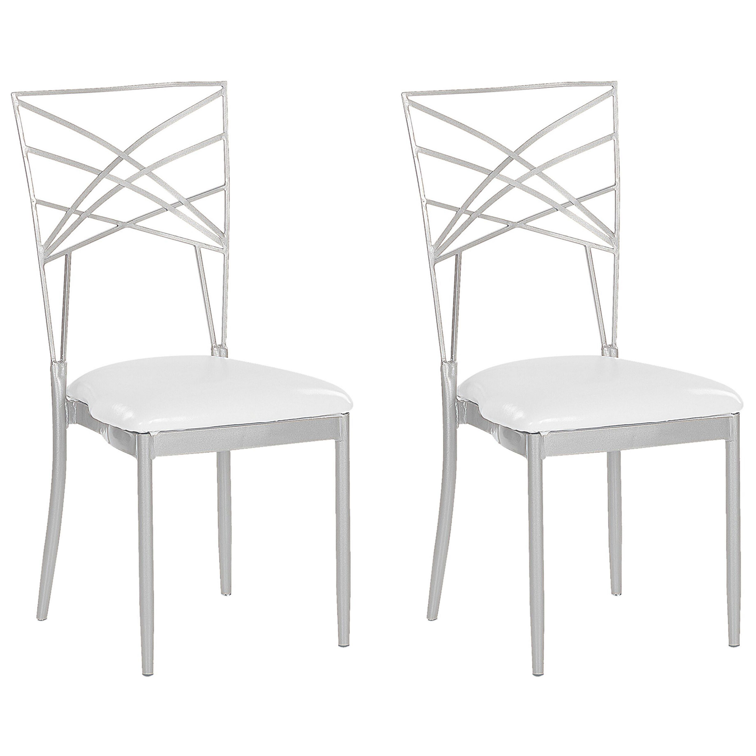 Beliani Set of 2 Dining Chairs Silver Metal Faux Leather White Seat Pad Accent Industrial Glam Style