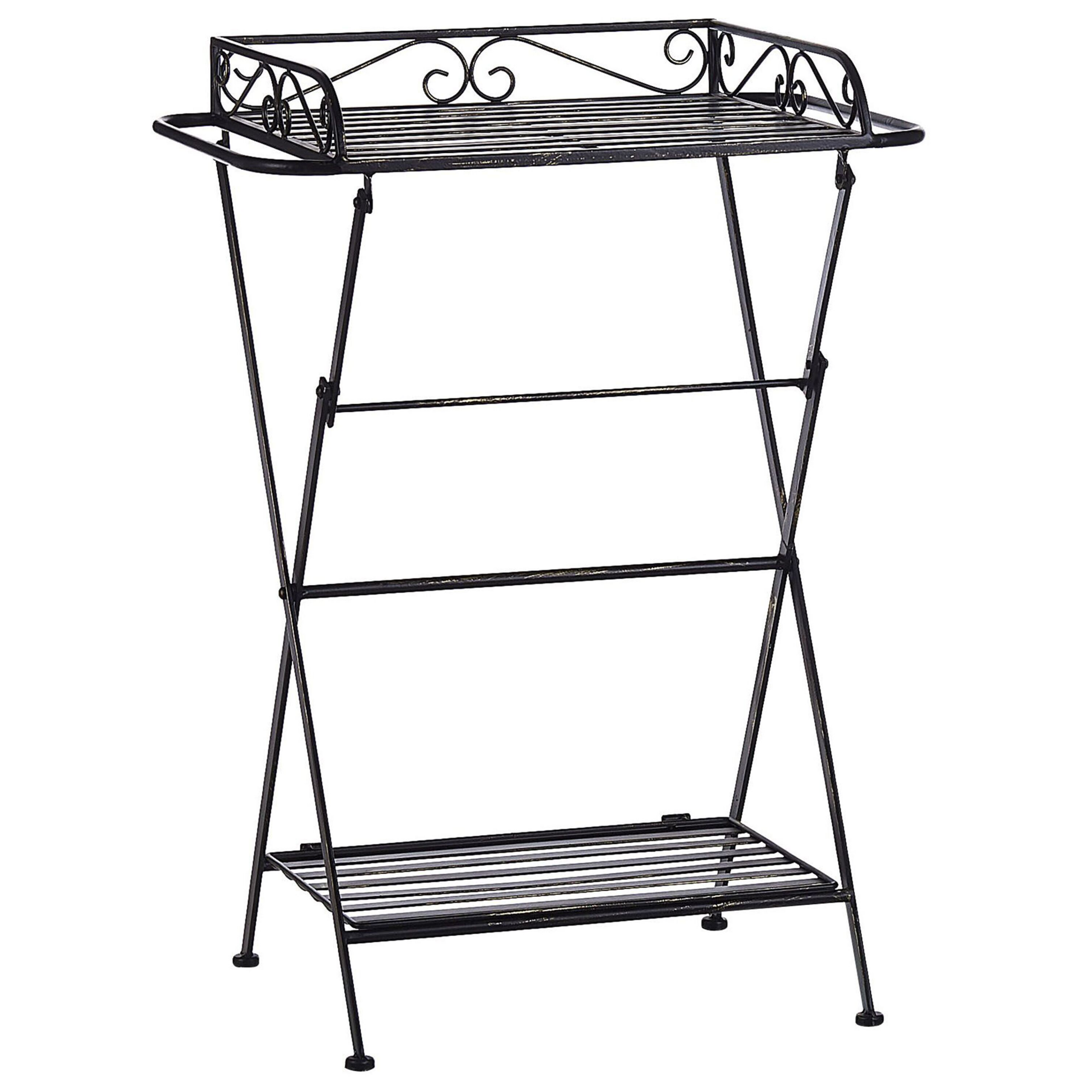 Beliani Side Table Black Metal 40 x 35 cm Folding Wire Top with Shelf Victorian Vintage Design