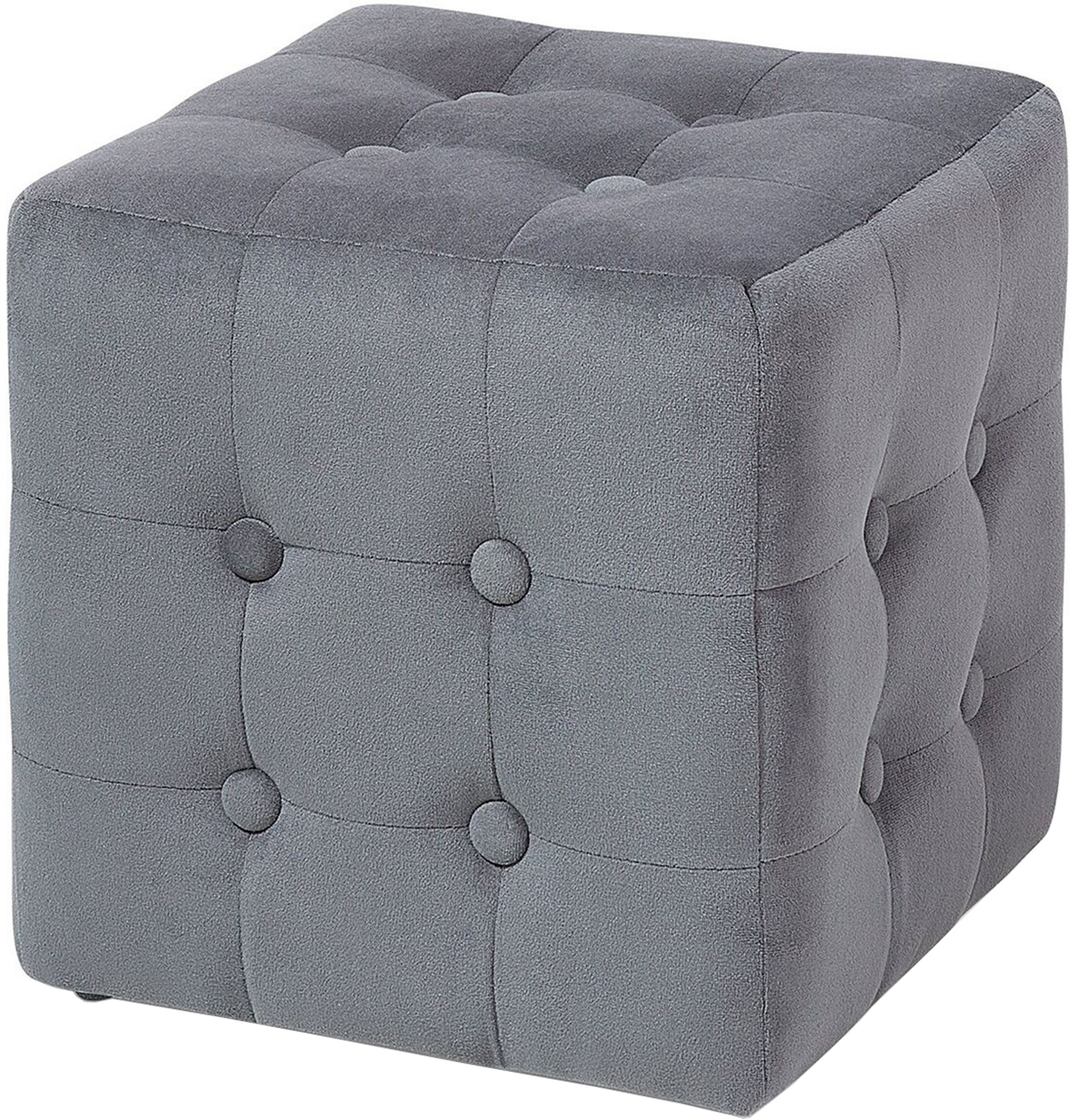 Beliani Footstool Grey Velvet Cube Pouffe Button Tufted Upholstery