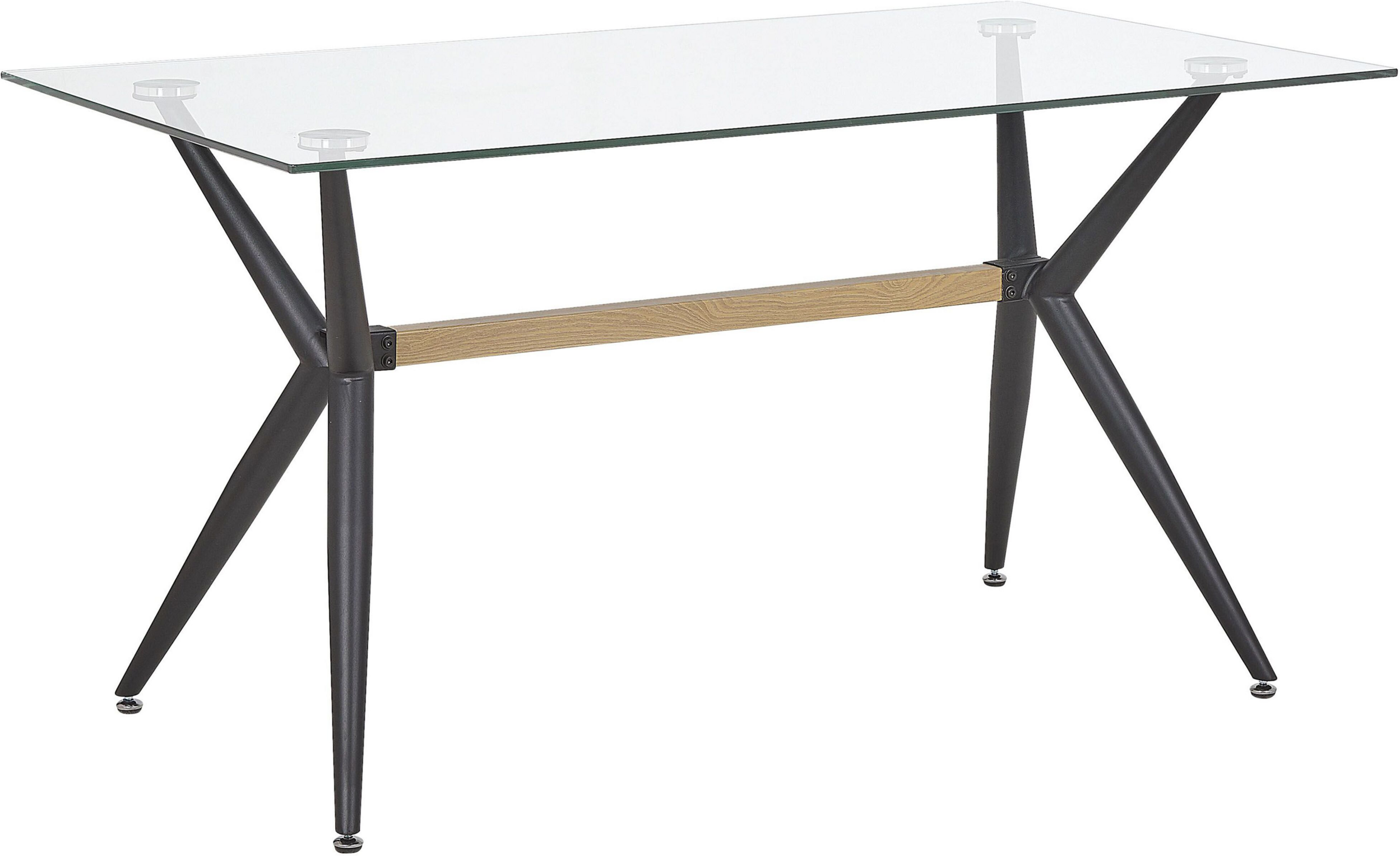 Beliani Dining Table Transparent 140 x 80 cm Tempered Glass Top Metal Black Legs Rectangular Modern Industrial