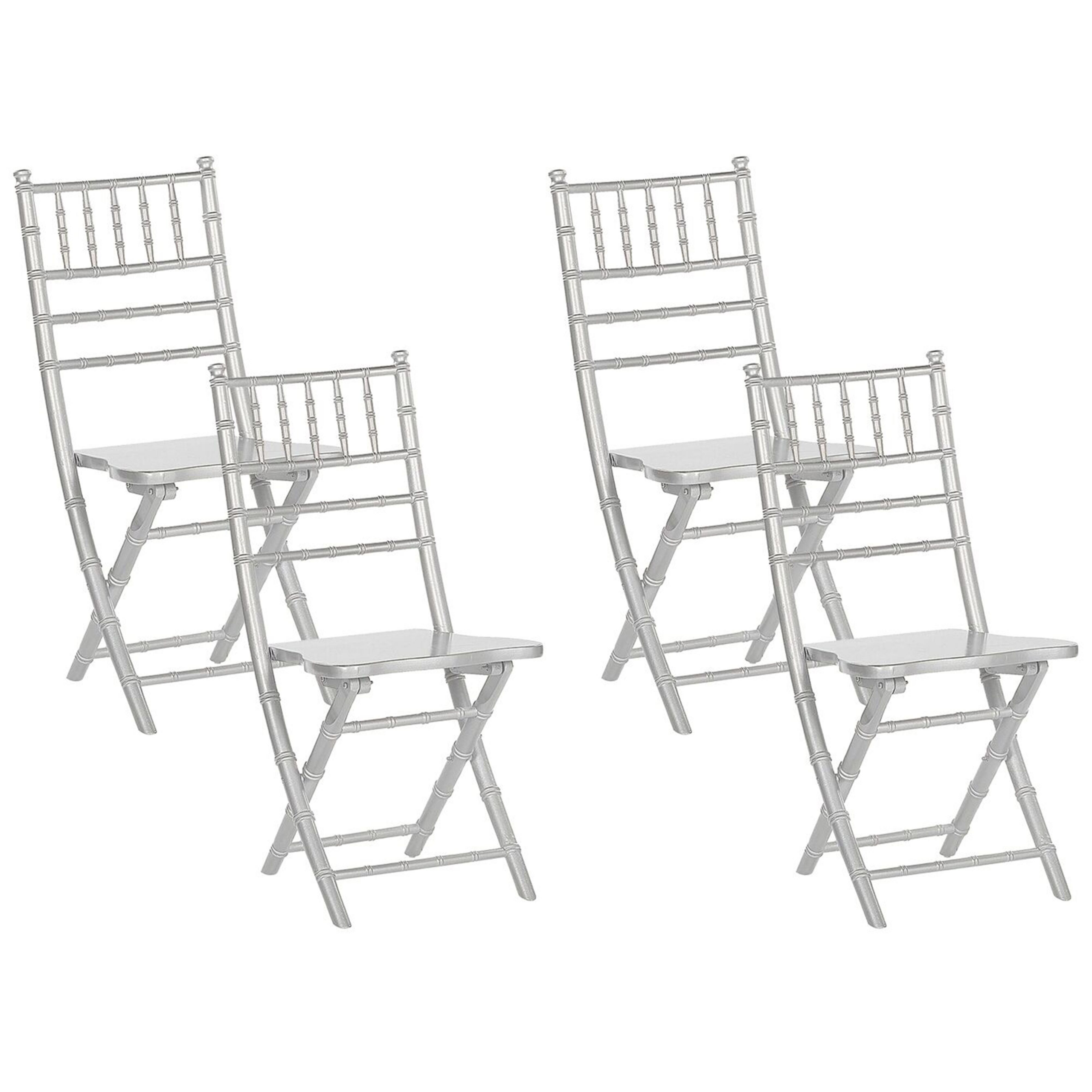 Beliani Set of 4 Folding Chairs Silver Beechwood Dining Room Chairs Contemporary Style
