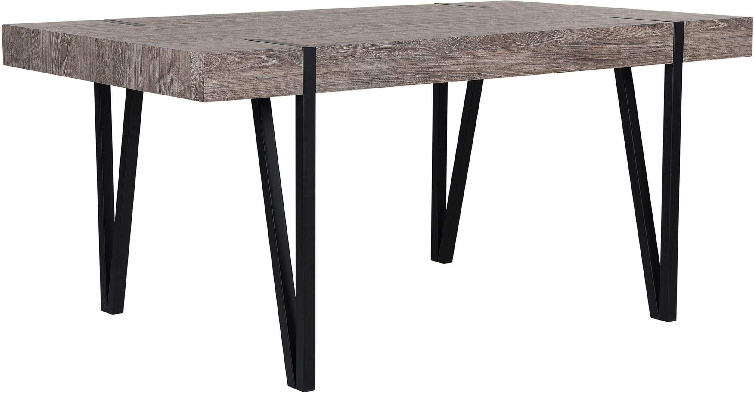 Beliani Dining Table Dark Wood Top Black Metal Hairpin Legs 150 x 90 cm Rectangular Industrial Style