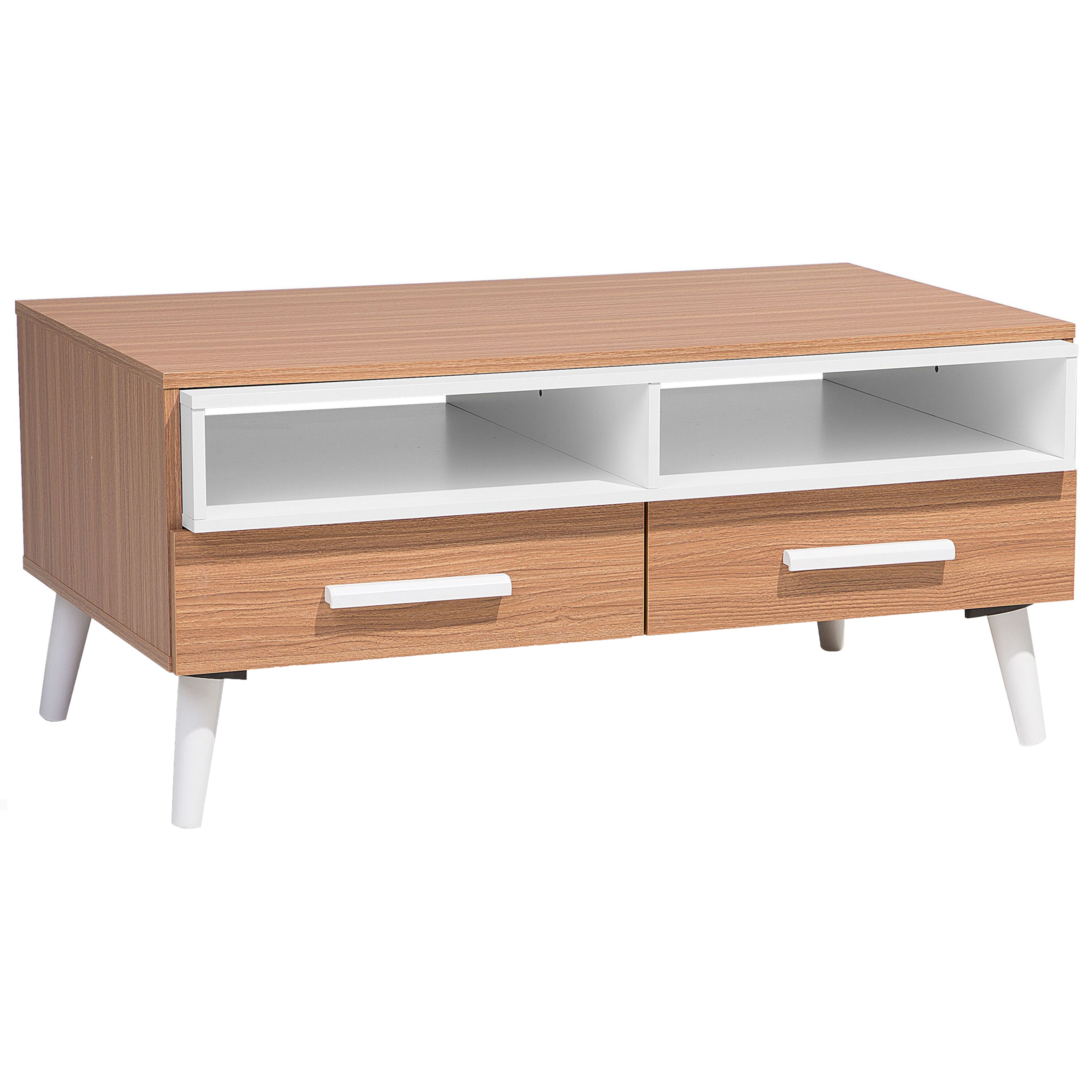 Beliani Coffee Table Light Wood with White 2 Drawers Shelves 100 x 60 cm Scandinavian Style