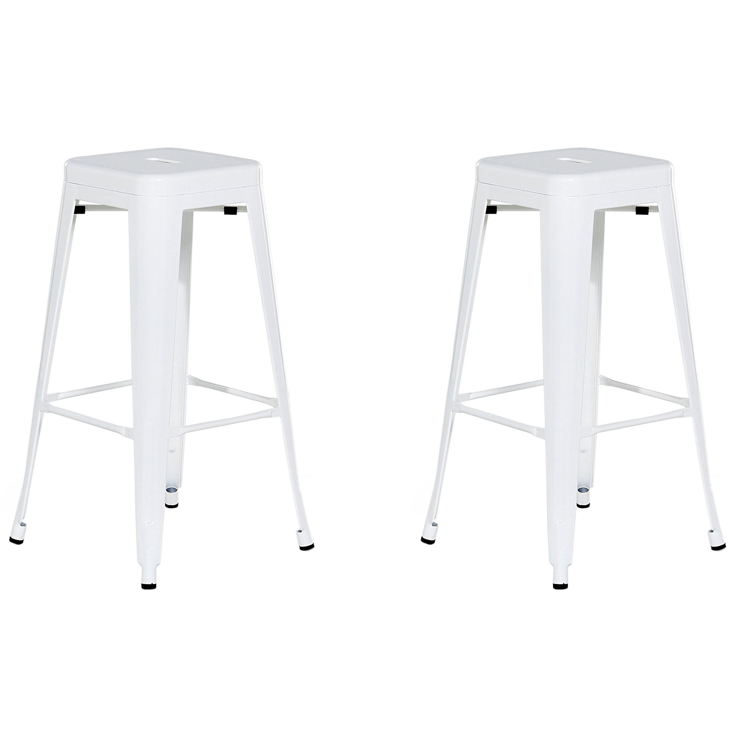 Beliani Set of 2 Bar Stools White Metal 76 cm Stackable Counter Height Industrial