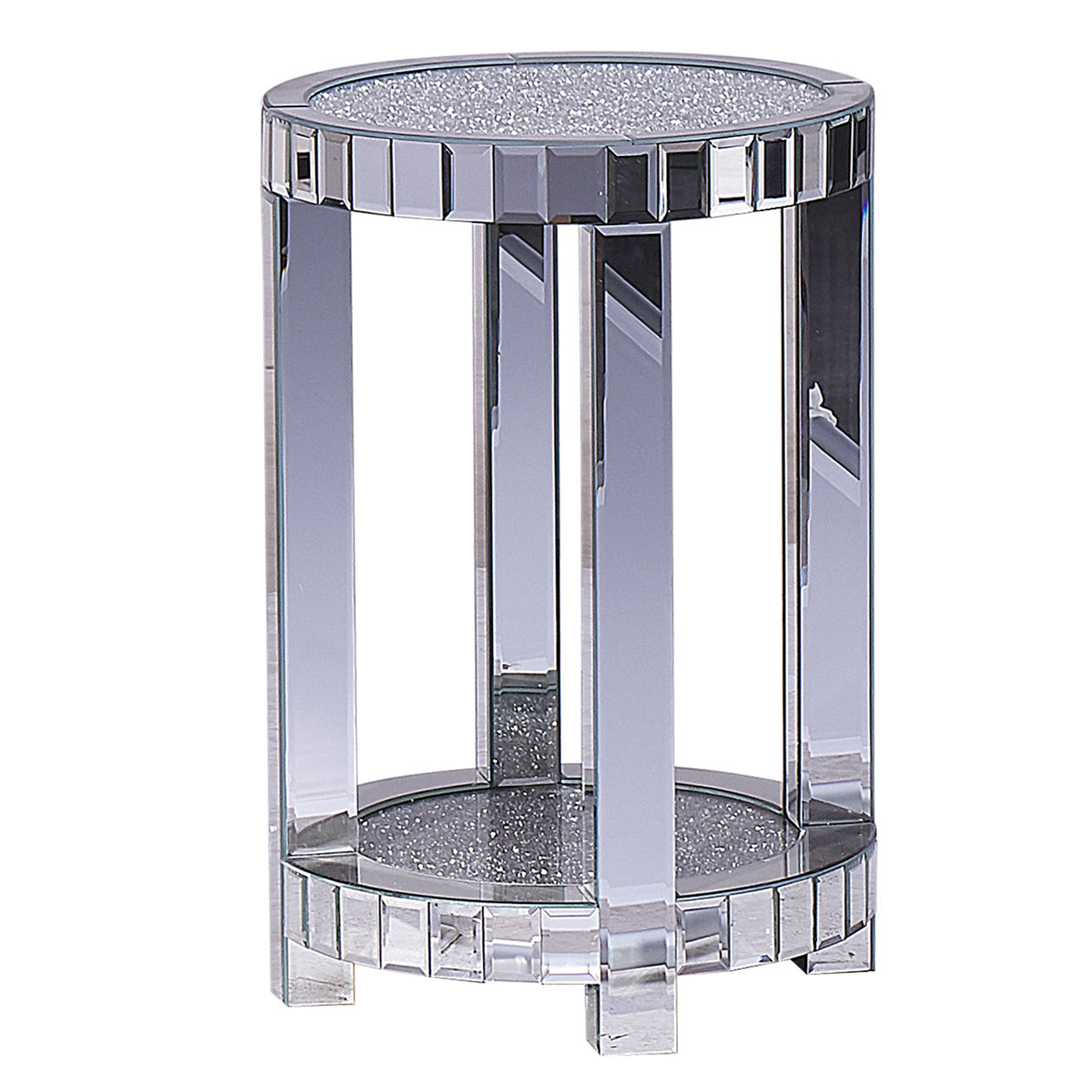 Beliani Mirrored Side Table Silver Glass 61 x 40 cm Round Crushed Diamond Effect Modern Glam