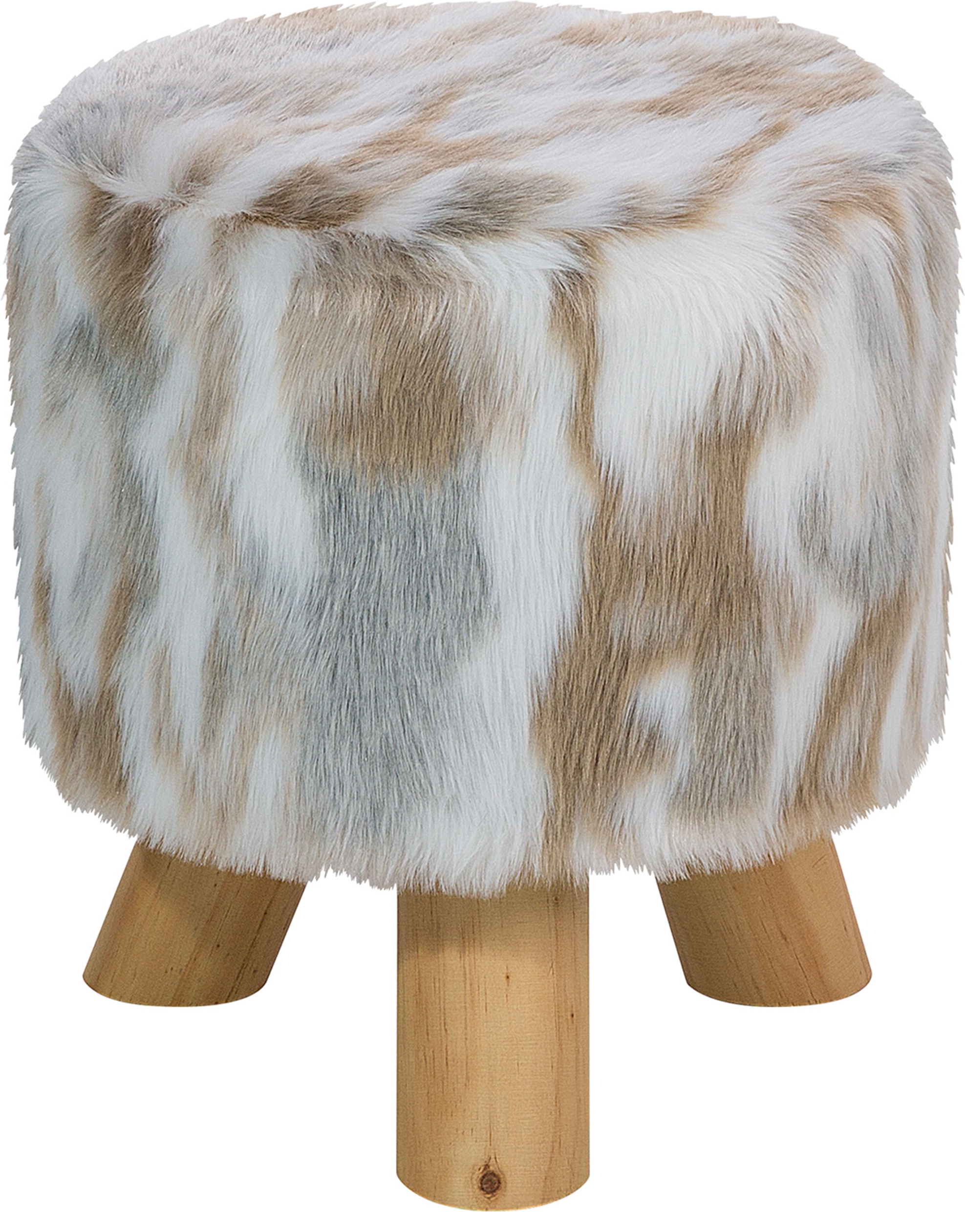 Beliani Footstool Grey and Beige Faux Fur Round Shaggy Stool on Tripod Legs