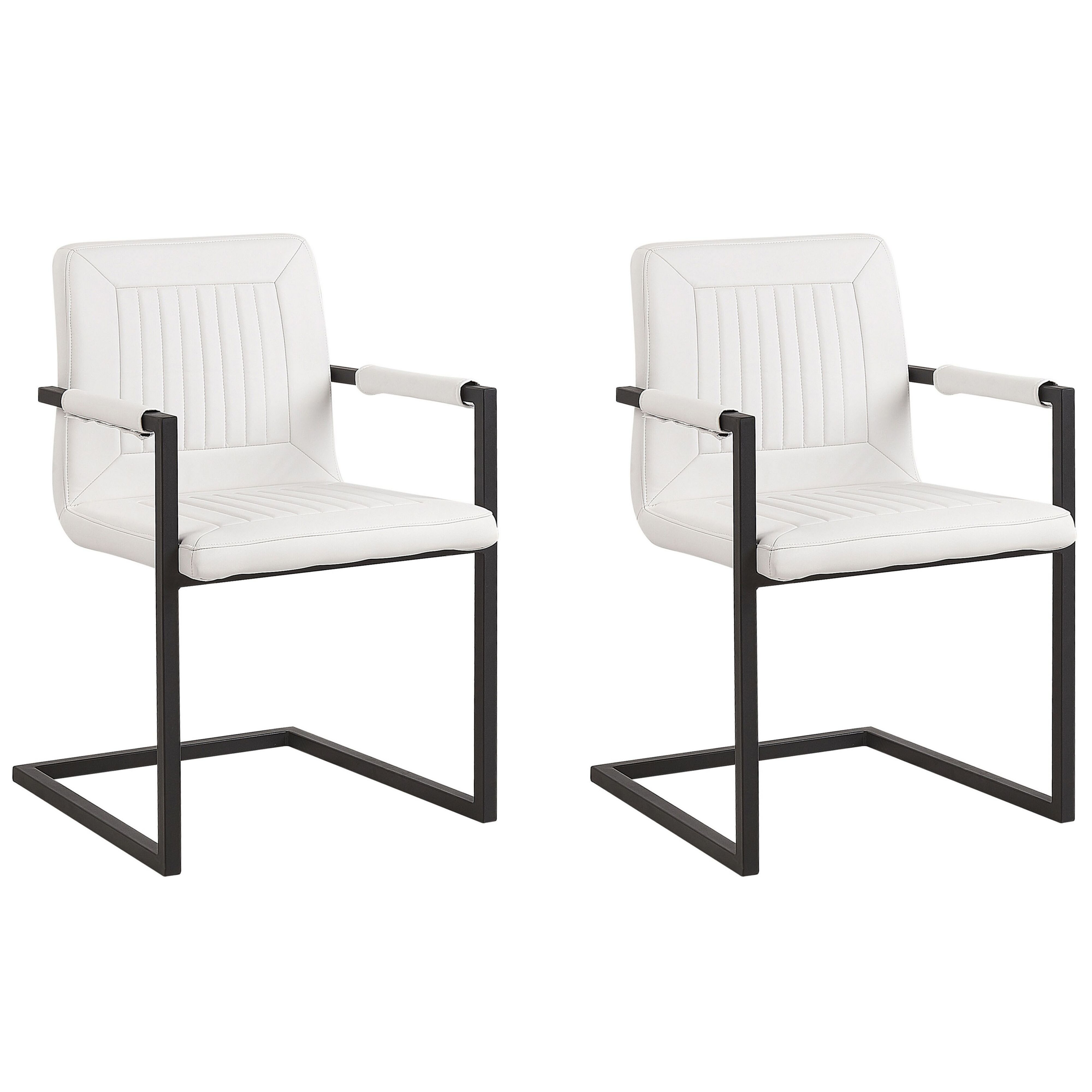 Beliani Set of 2 Cantilever Dining Chairs Off-White Faux Leather Upholstered Chair Office Conference Room