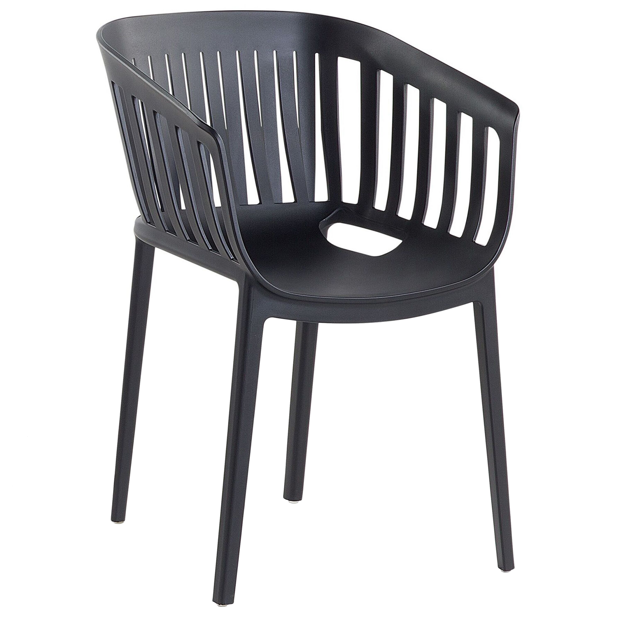 Beliani Dining Chair Black Indoor Outdoor Stackable Curved Slatted Back