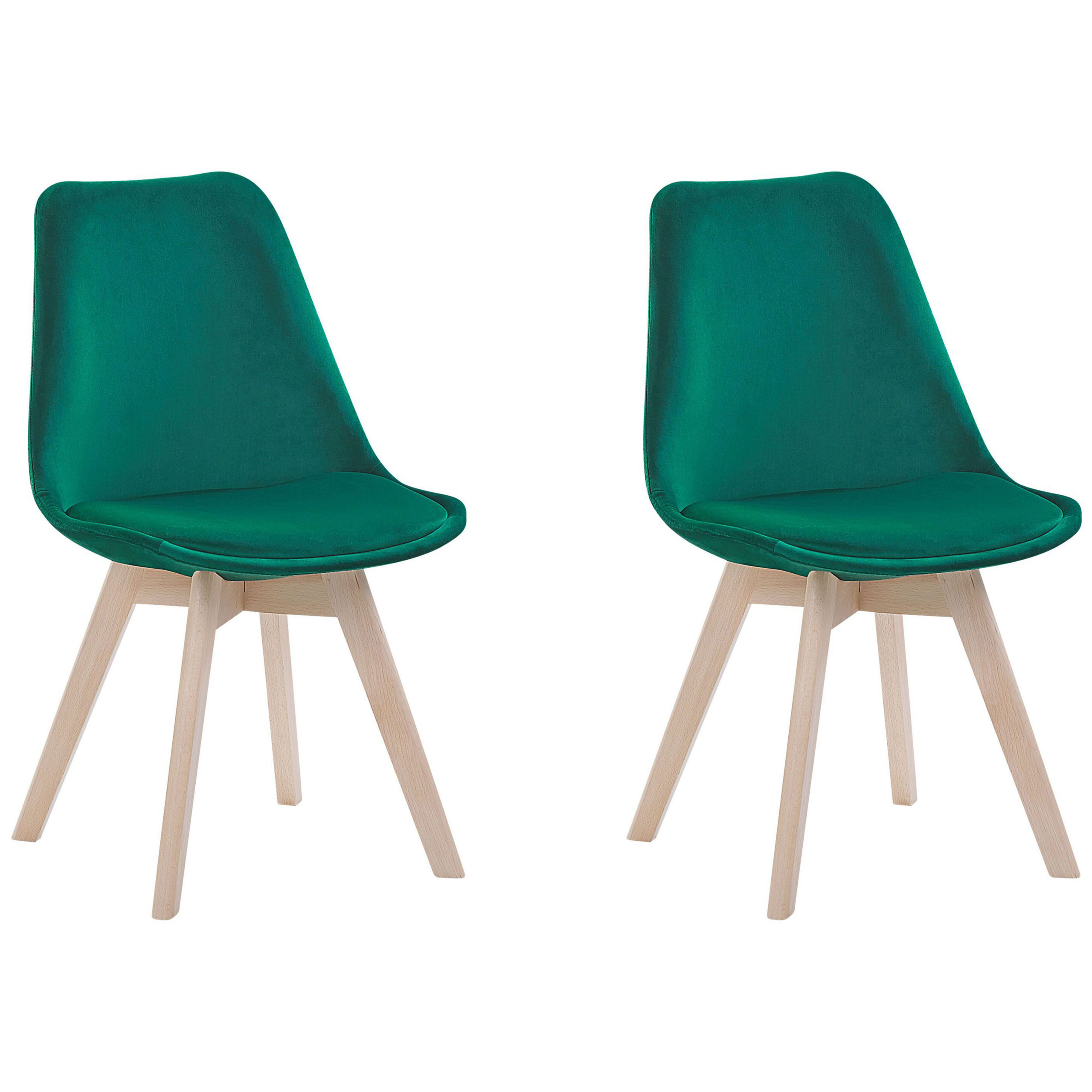 Beliani Set of 2 Dining Chairs Green Velvet Upholstery Seat Sleek Wooden Legs Modern Design
