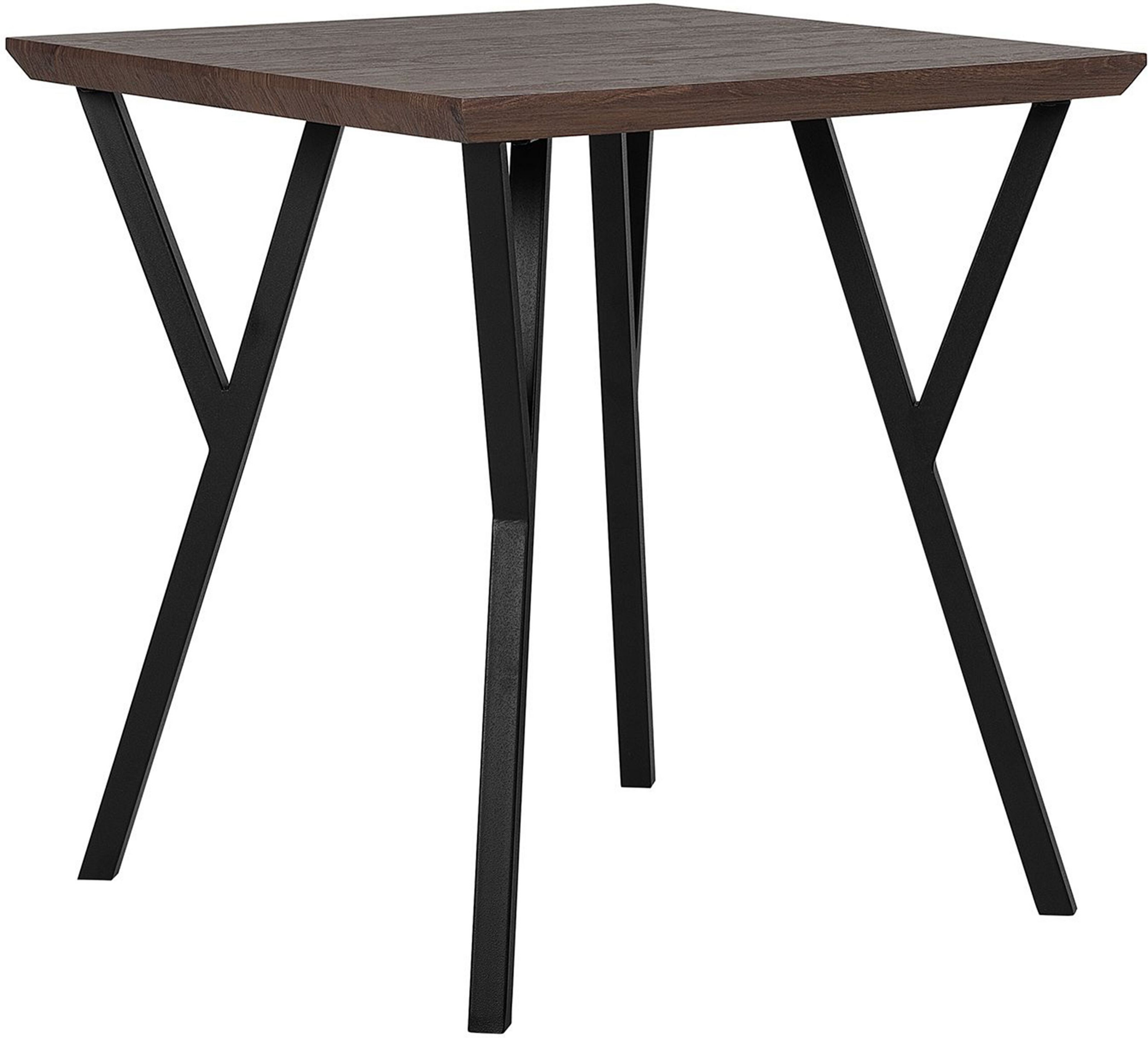 Beliani Dining Table Dark Wood Top Black Metal Legs 70 x 70 cm 4 Seater Square Industrial