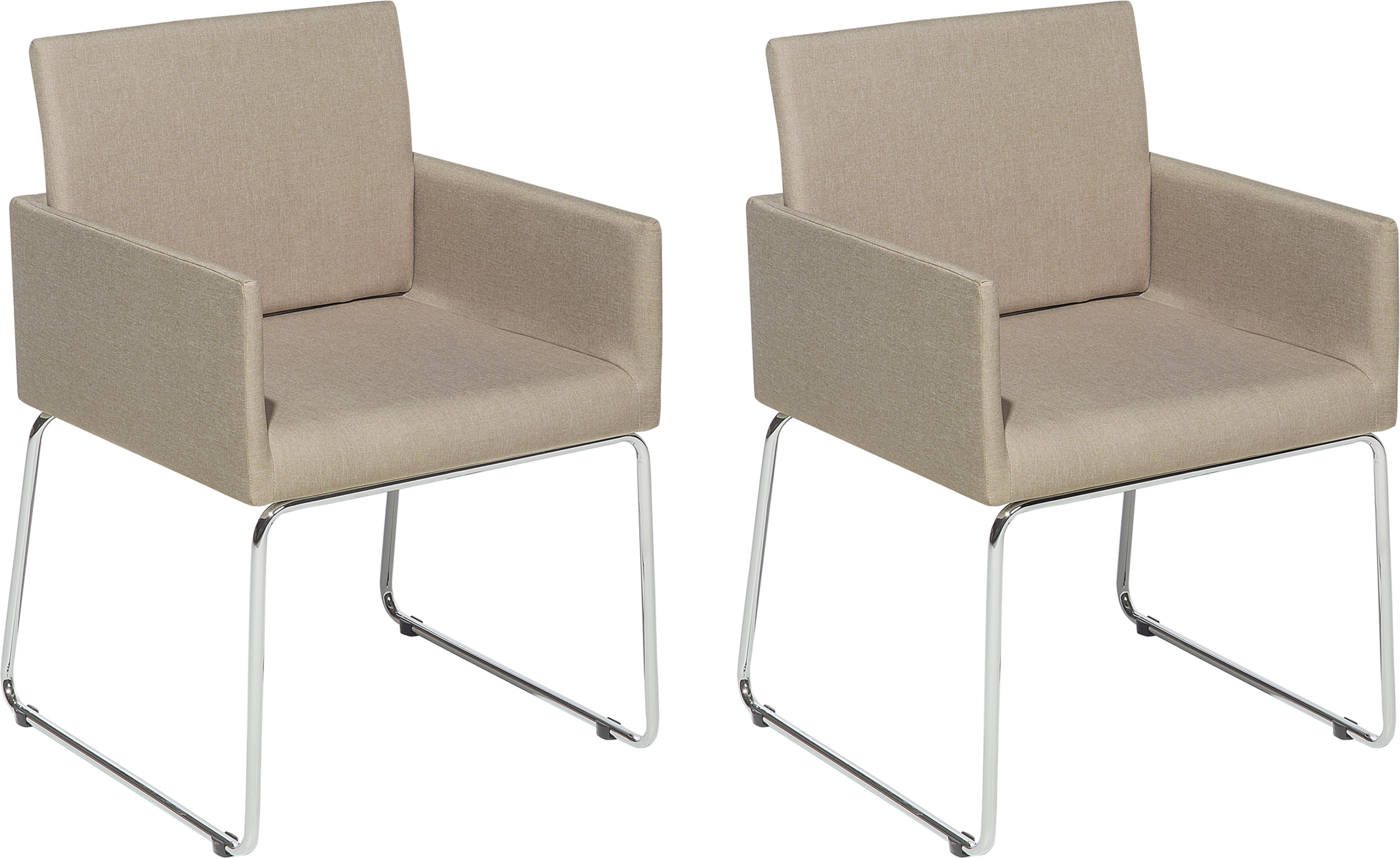 Beliani Set of 2 Dining Chairs Beige Fabric Chromed Metal Legs Modern