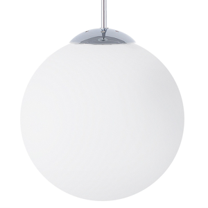 Beliani Pendant Lamp White Glass Silver Elements Globe Shape 1-Light Modern Material:Glass Size:27x141x27