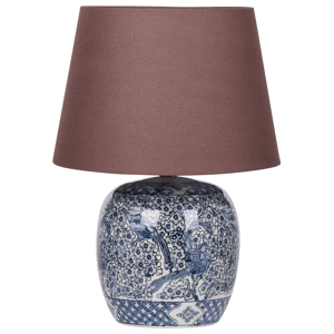 Beliani Bedside Table Lamp Blue and White Porcelain Base with Brown Fabric Linen Shade Drum Shape 53 cm Classic Style Living Room Bedroom Material:Porcelain Size:35x46x35