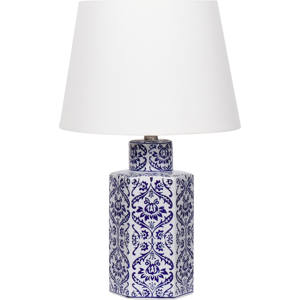 Beliani Bedside Table Lamp White and Blue Porcelain Base with Fabric Linen Shade Drum Shape 53 cm Modern Style Living Room Bedroom Material:Porcelain Size:33x53x33