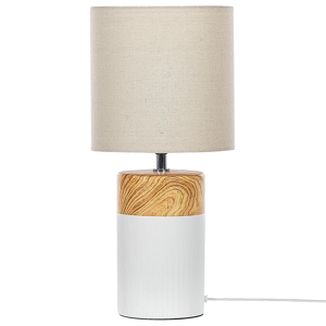 Beliani Table Lamp White and Light Wood Ceramic Base 43 cm Beige Fabric Shade Classic Bedside Table Light Material:Ceramic Size:20x43x20