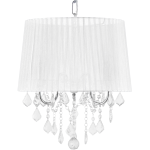 Beliani Pendant Lamp White Grey Shade Glam Crystal Chandelier with 3 Lights Material:Polyamide Size:40x110x40