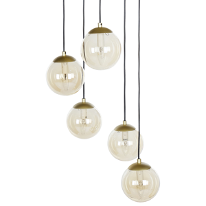 Beliani Pendant Lamp Gold Smoked Glass Transparent Shades Metal Steel 5 Light Black Base Modern Design Home Accessories Living Room Material:Glass Size:35x143x35