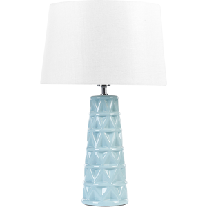 Beliani Table Lamp Blue Ceramic Glossy Base Fabric Shade Textured Night Lamp Desk Light Modern Design Material:Ceramic Size:40x62x40