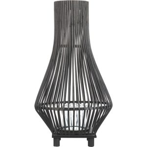 Beliani Candle Lantern Black Bamboo Wood 38 cm with Glass Floor  Candle Holder Boho Style Indoor Material:Bamboo Wood Size:30x58x30