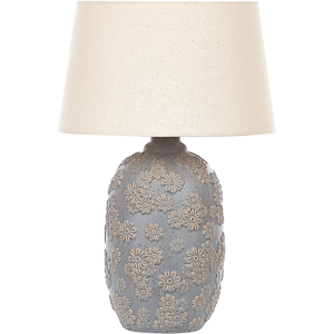 Beliani Table Lamp Grey and Beige Ceramic 46 cm Floral Pattern Empire Shade Bedside Living Room Bedroom Lighting Material:Ceramic Size:30x46x30