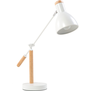 Beliani Table Lamp White Metal 50H cm Light Wood Crane Arm Adjustable Shade Modern Material:Metal Size:13x50x13