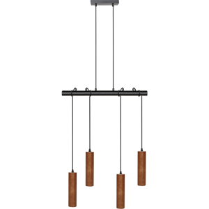 Beliani Hanging Lamp Dark Wood Iron Base Oak Wood Shade 4 Light Point Home Accessories Illumination  Material:Iron Size:16x162x61