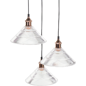 Beliani 3 Light Pendant Lamp Transparent Glass Copper Elements Modern Industrial Ceiling Light Office Living Room Material:Glass Size:49x135x49