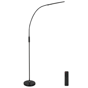 Beliani Floor LED Lamp Black Metal Synthetic Material Stepless Dimming Timing with Remote Control Modern Industrial Lighting Home Office Material:Synthetic Material Size:90x220x23