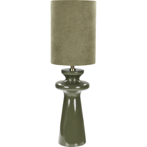 Beliani Bedside Table Lamp Olive Green Faux Suede Shade Ceramic Base 62 cm Modern Style Living Room Bedroom Material:Faux Suede Size:19x62x19