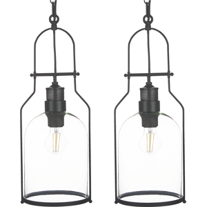 Beliani Set of 2 Pendant Lamps Black Metal 166 cm Frame Clear Glass Shade Retro Style Ceiling Light Material:Iron Size:18x166x18