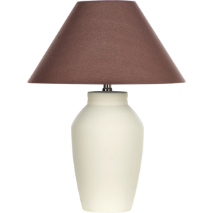 Beliani Table Lamp Beige Ceramic Base Linen Shade 52 cm Fabric Drum Brown Bedside Living Room Bedroom Lighting Traditional Material:Ceramic Size:40x52x40