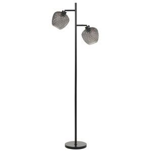 Beliani Floor Lamp Grey and Black Iron Base Glass Smoked Shades 2 Lighting Points Home Accessories Illumination  Material:Glass Size:25x161x25