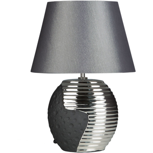 Beliani Table Lamp Silver Ceramic Base Fabric Drum Shade Bedside Table Lamp Material:Porcelain Size:30x41x30