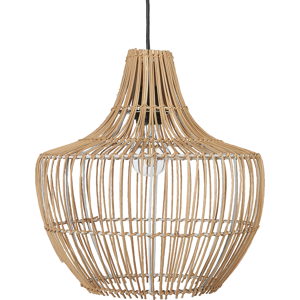 Beliani Pendant Lamp Natural Beige Rattan Open Work Shade Black Cord Bell Shape Boho Lightning Hanging Light Material:Rattan Size:20x37x20