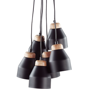 Beliani Cluster Pendant Lamp Black Metal and Light Wood 6 Lights Bell Shape Modern Material:Metal Size:12x68x12