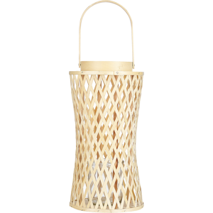 Beliani Candle Lantern Natural Bamboo Wood 38 cm with Glass Candle Holder Boho Style Indoor Material:Bamboo Wood Size:14x38x26