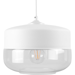 Beliani Hanging Light Pendant Lamp White Transparent Glass Shade Geometric Round Modern Design Material:Glass Size:25x117x25