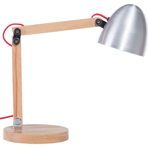 Beliani Desk Lamp Silver Metal Shade Adjustable Wooden Arm 62H cm Industrial Table Lamp Material:Rubberwood Size:13x62x13