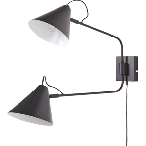 Beliani Wall Lamp Black Steel 2 Lights Lighting Drum Shades Adjustable Arm with Switch Modern Industrial Living Room Bedroom Material:Steel Size:42x45x42