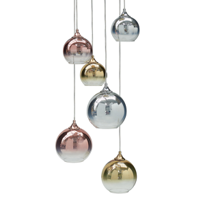 Beliani Pendant Lamp Semi-Transparent Brass Copper Silver Glass Shades Iron 6 Light Modern Design Home Accessories Living Room Material:Glass Size:35x150x35