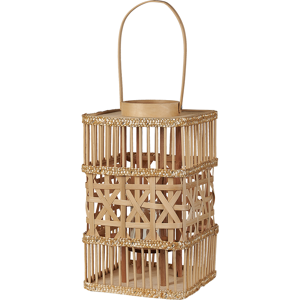 Beliani Lantern Natural Bamboo Wood 39 cm with Glass Candle Holder Boho Style Indoor Material:Bamboo Wood Size:22x54x22