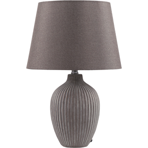 Beliani Table Lamp Brown Ceramic 52 cm Linen Empire Shade Bedside Living Room Bedroom Lighting Retro Style Material:Ceramic Size:33x52x33