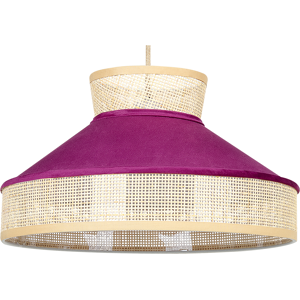 Beliani Pendant Lamp Natural Pink Rattan Velvet Shade Boho Lighting Hanging Light Material:Rattan Size:45x167x45