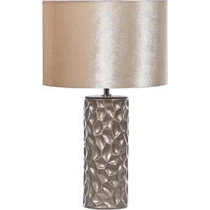 Beliani Table Lamp Gold Ceramic 50 cm Geometric Pattern Velvet Drum Shade Bedside Living Room Bedroom Lighting Glamour Style Material:Ceramic Size:30x50x30