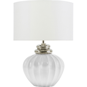 Beliani Table Lamp Bedside Light  White Ceramic Base Polycotton Drum Round Shade Material:Ceramic Size:33x45x33