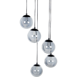 Beliani Pendant Lamp Transparent Smoked Glass Shades Metal Steel 5 Light Black Base Modern Design Home Accessories Living Room Material:Glass Size:35x143x35