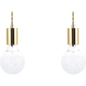 Beliani Set of 2 Pendant Lamps Glass Gold Minimalist Industrial Light Bulb Material:Glass Size:13x129x13