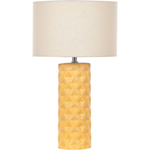 Beliani Table Lamp Yellow Ceramic 49 cm Geometric Pattern Beige Drum Shade Bedside Living Room Bedroom Lighting Material:Ceramic Size:28x49x28