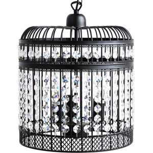 Beliani Pendant Ceiling Lamp Black Metal Cage Open Shade Faux Crystals Vintage Glamour Material:Iron Size:30x75x30