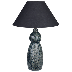 Beliani Table Lamp Dark Blue Black Ceramic Base Fabric Shade Ambient Lighting Bedside Table Lamp Material:Ceramic Size:40x60x40